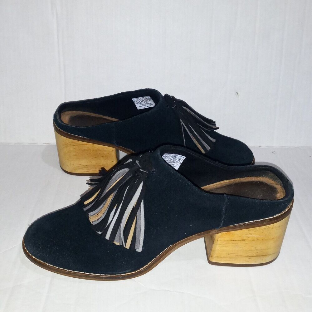 Toms Leila Tassel Muscat Suede Mules-Size 8.5-Chunky Wood Block Heel-Slip On - Picture 4 of 11